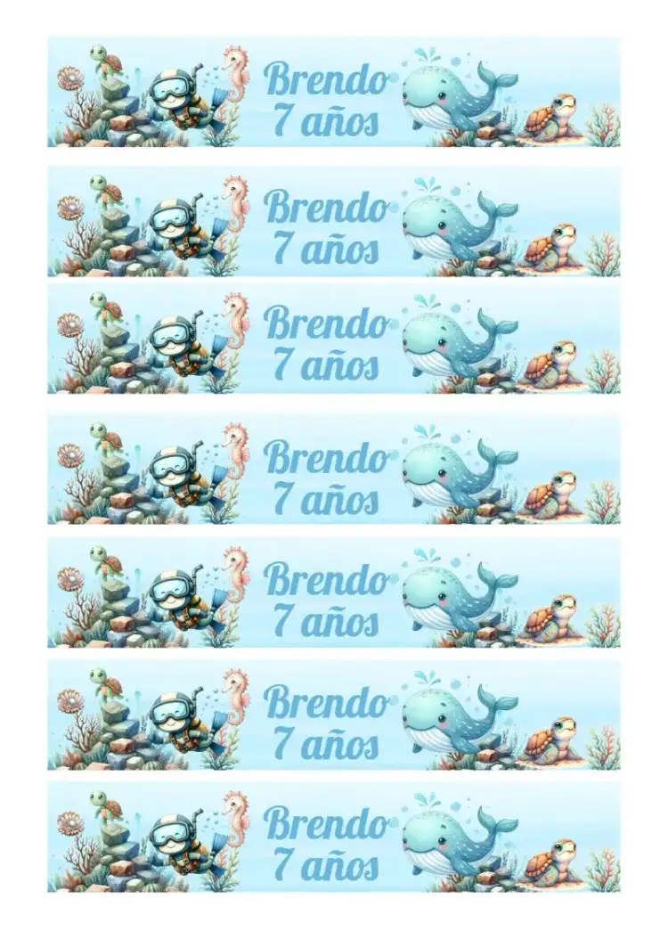 Etiqueta Para Botella 200ml Fondo Marino
