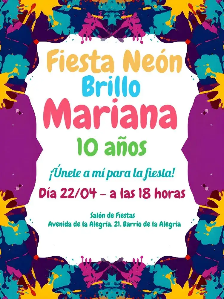 Invitación Balada Neon Chica – tema Más buscados neón, colorido, vibrante, festivo, moderno, joven