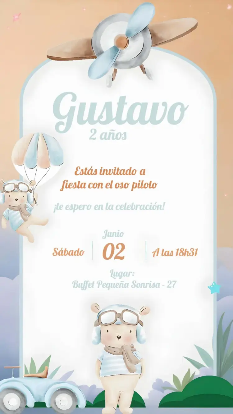 Invitación Oso Aviador Bebé
