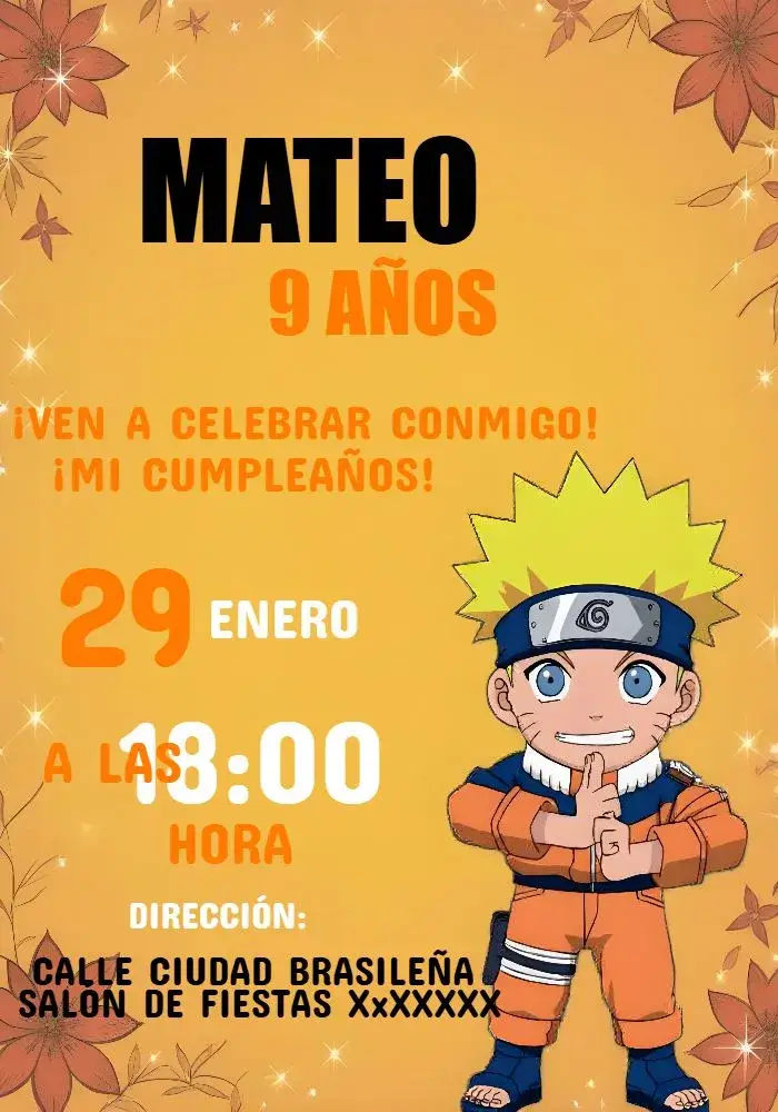 Invitación Naruto Blanco