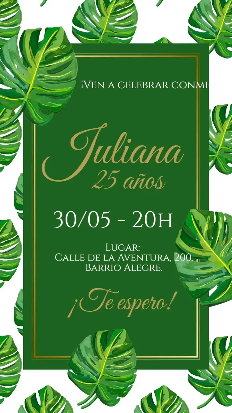 Invitación digital Hojas Tropical