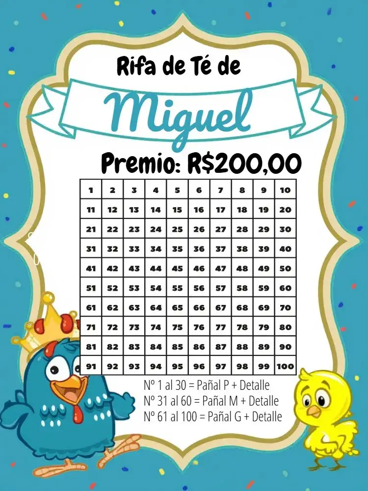 Invitación Té Rifa Gallina Pintadita Azul