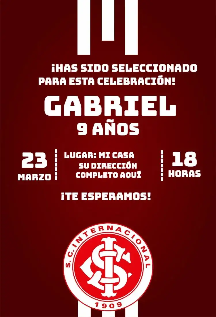 Invitación Internacional 3 – tema Cumpleaños fútbol, moderno, colorido, dinámico, deportivo