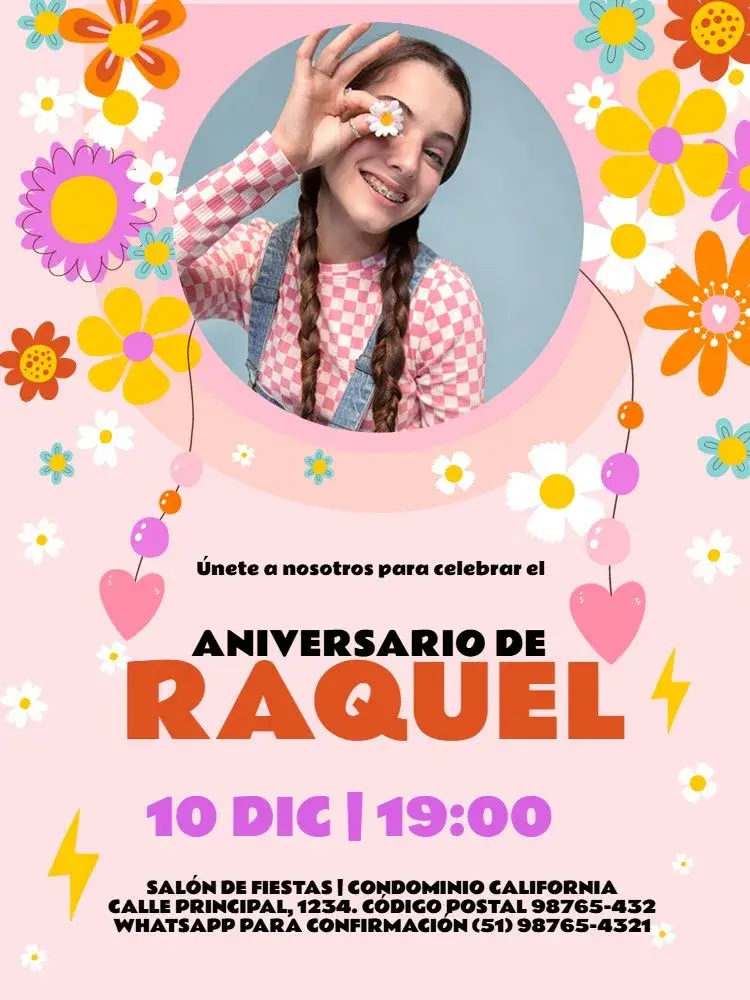 Invitación S De Con Foto Joven Femenino Floral Rosa