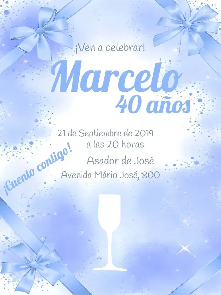 Invitación Hombre Adulto - Satén Blanco y Azul