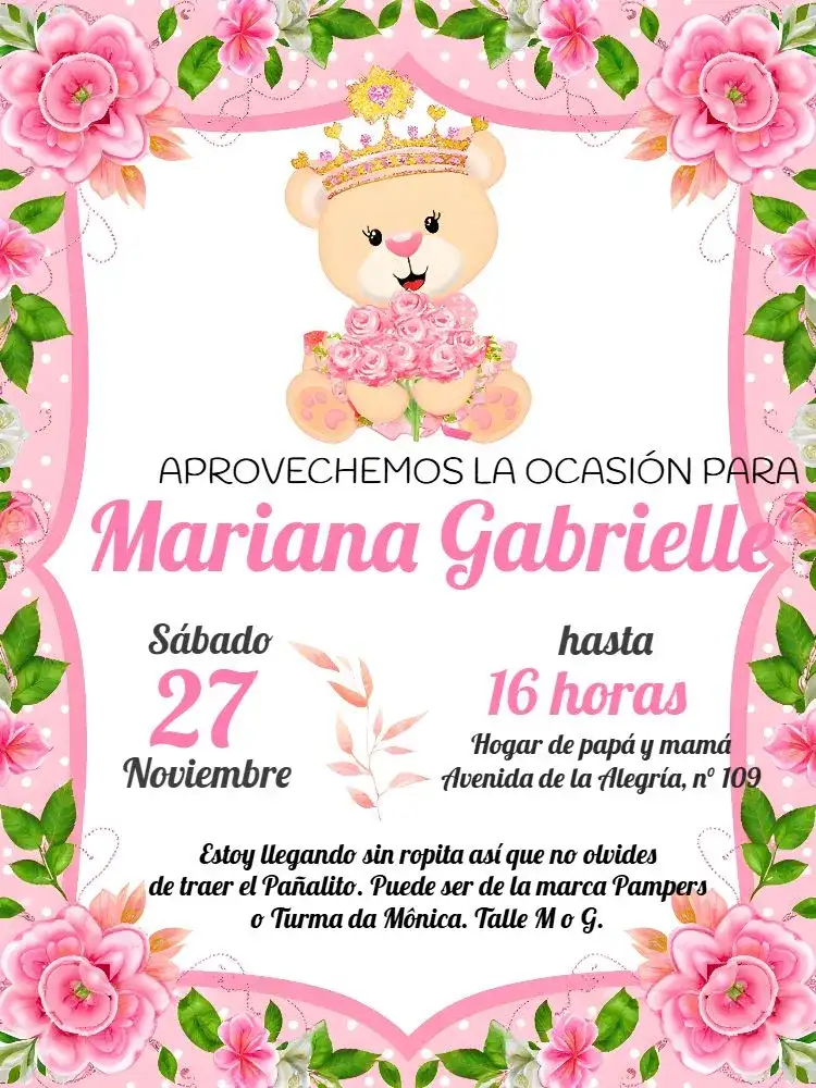 Baby Shower Osito Princesa Acuarela