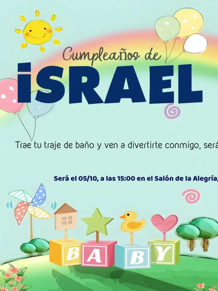 Invitación Arco Iris Infantil Bebé – tema Cumpleaños Infantil colorido, juguetón, ilustraciones infantiles, moderno, divertido, fantasía