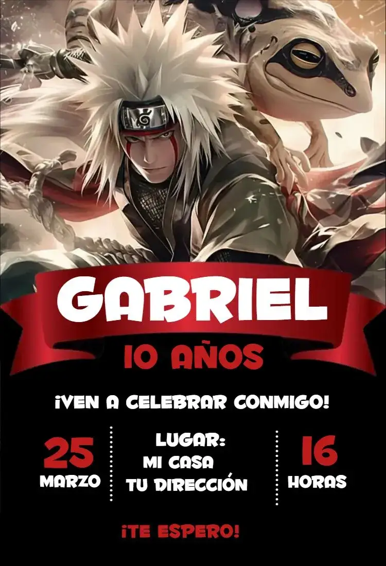 Invitación Jiraiya 1 – tema Tarjeta colorido, divertido, aventura, anime, jovial, temático