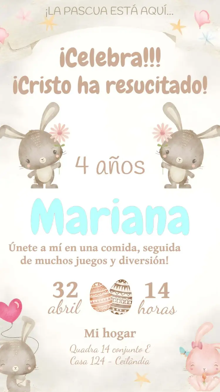 Invitación Pascua Jesús – tema Fechas Conmemorativas acuarela, delicado, conejo, colorido, festivo, infantil