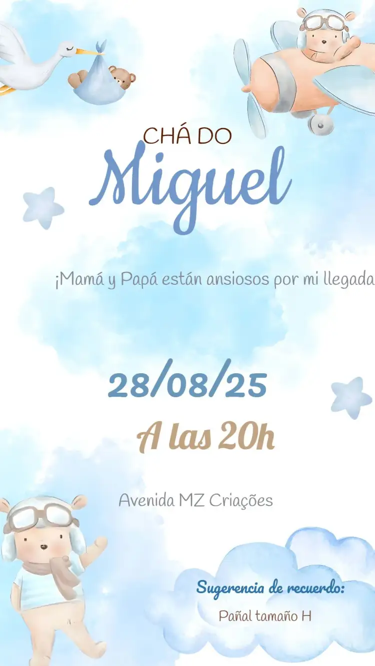 Invitación Baby Shower Aviator Bear Watercolor – tema Baby Shower acuarela, tierno, colorido, vintage, infantil, aviador