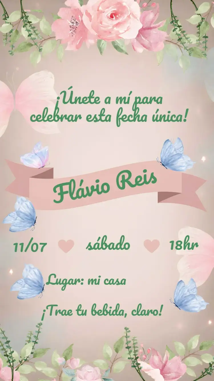 Invitación Azul Floral – tema Cumpleaños floral, moderno, elegante, colorido, vibrante, tropical