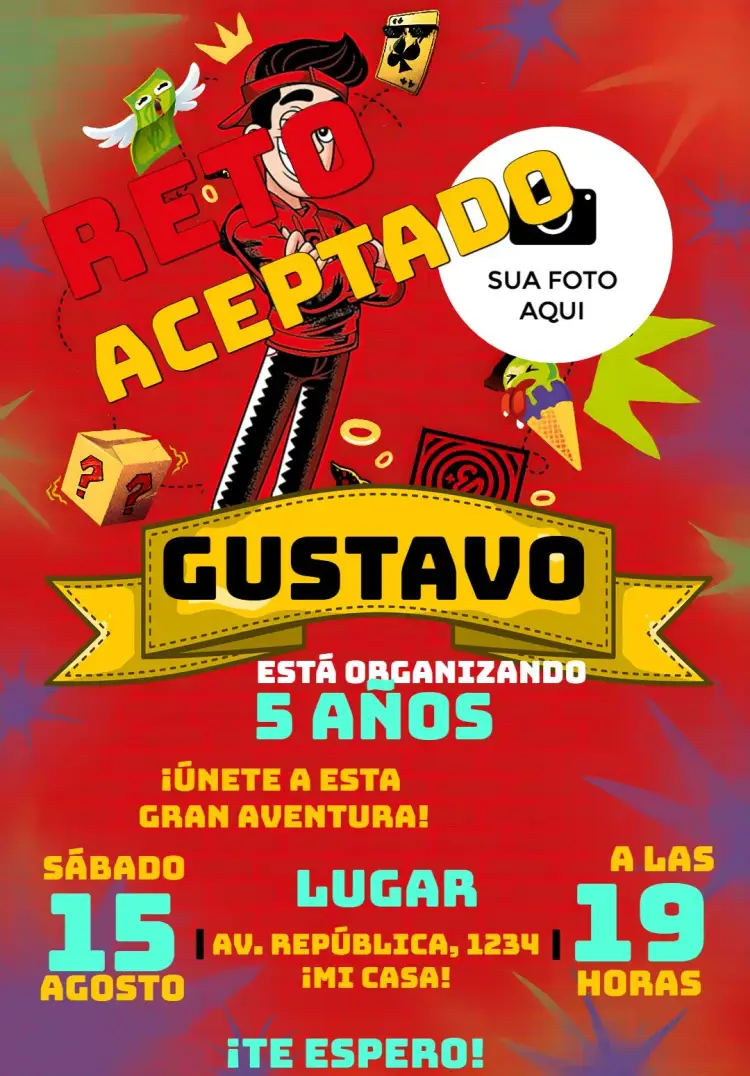 Invitación Enaldinho Youtuber Con Foto Enaldo