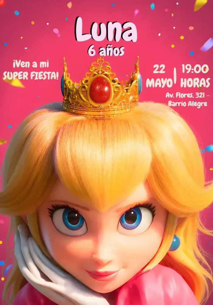 Invitación Princesa Peach Brillo