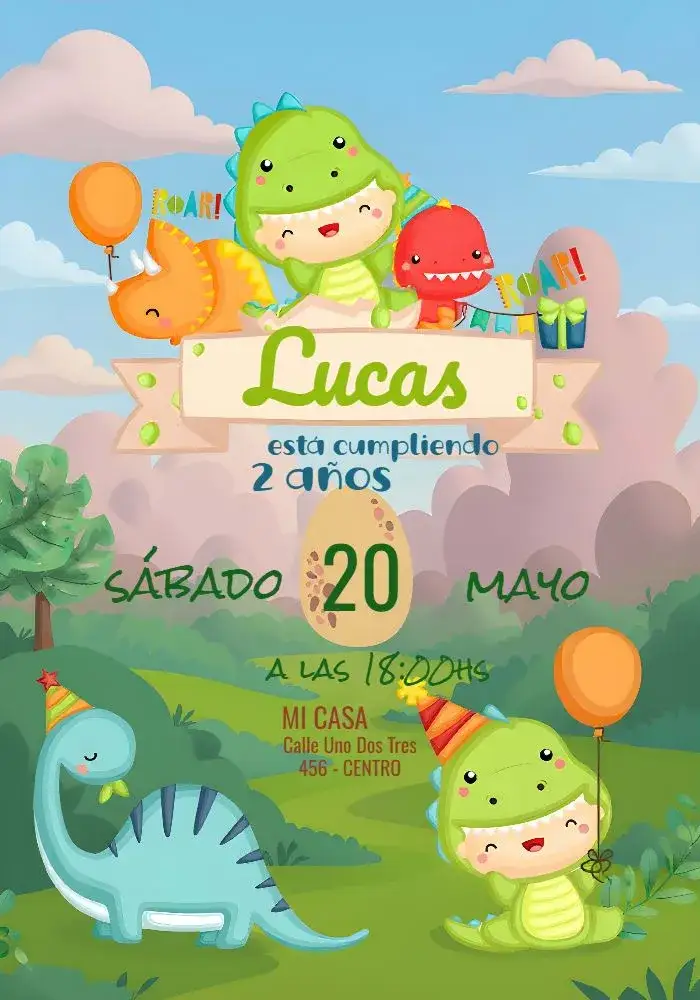 Invitación Dino Baby Dinosaurios – tema Más buscados colorido, lúdico, divertido, prehistórico, infantil