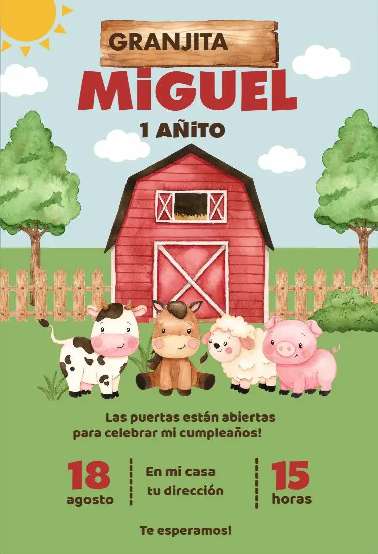 Invitación Granja Niño Acuarela