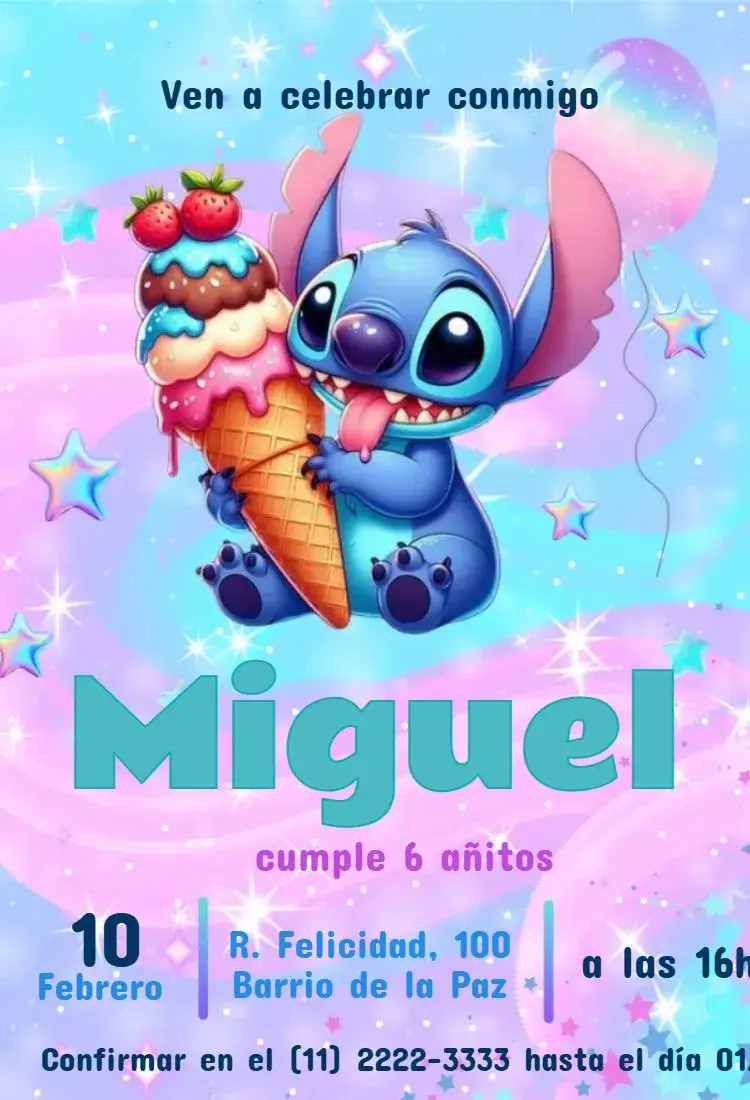 Invitación Stitch Helado
