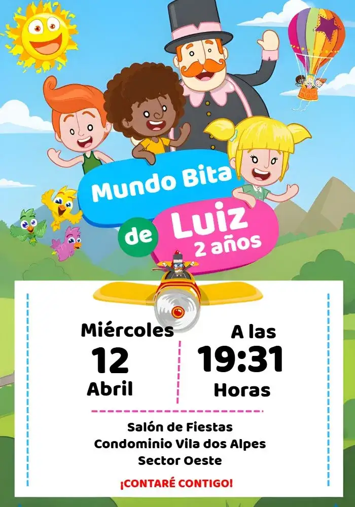 Invitación Mundo Bita Colorido – tema Más buscados colorido, divertido, infantil, ilustraciones, alegre