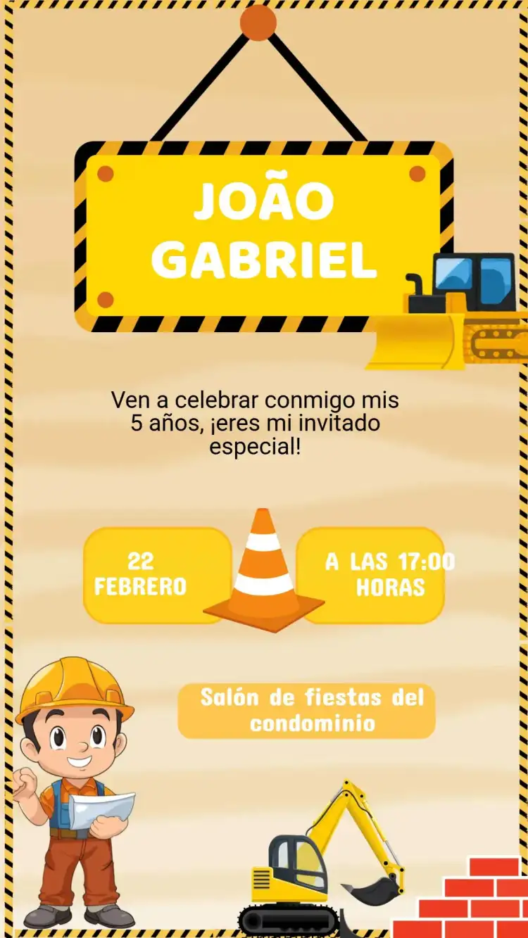 Invitación Cumpleaños Construcción