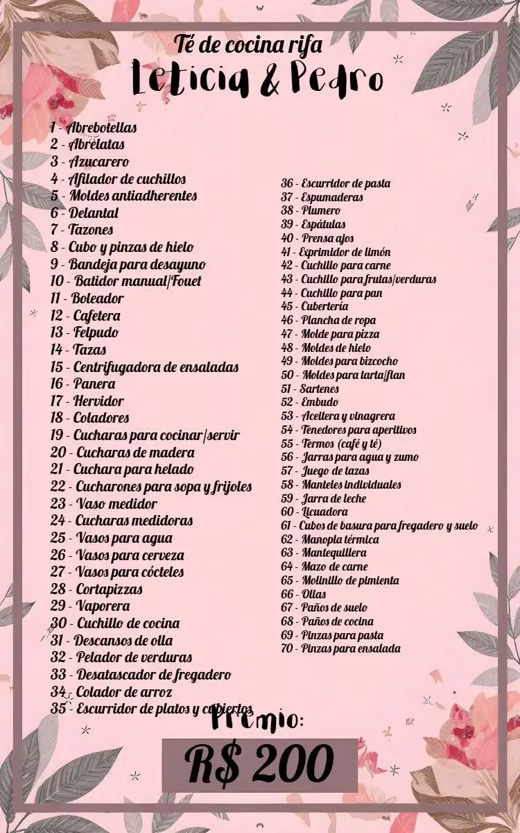 Té de Rifa de Cocina de Boda