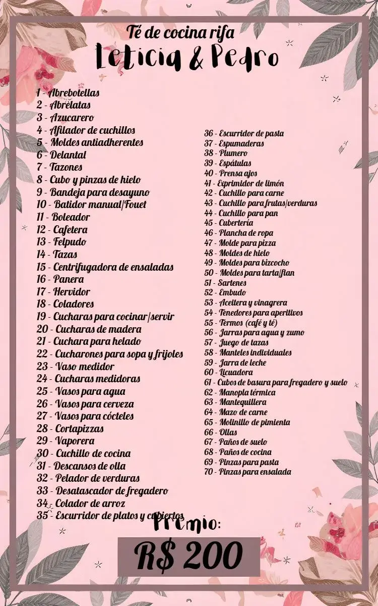 Invitación Té de Rifa de Cocina de Boda