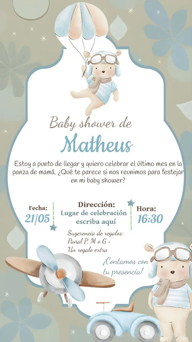 Baby Shower Aviator Teddy Bear