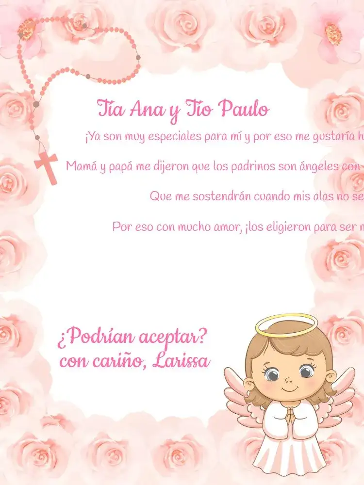 Invitación Padrinos De Bautismo Blanco – tema Bautismo blanco, rosa, angelitos, delicado, religioso, moderno
