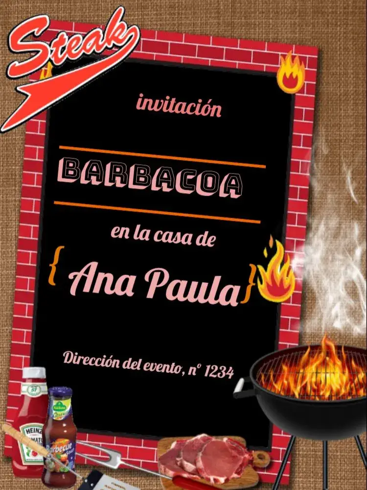 Invitación Barbacoa Digital a la Brasa editable y personalizable