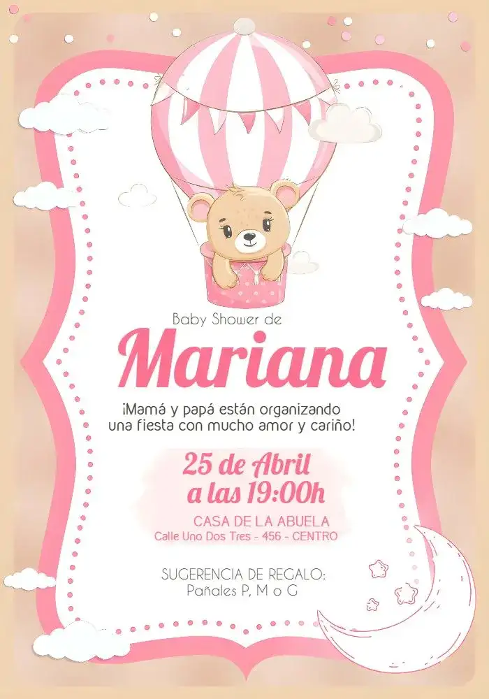 Baby Shower Osita Globo Rosa Niña Bebé