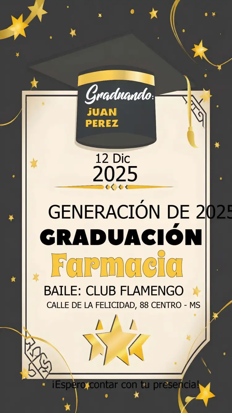 Invitación Graduación Farmacia Negro – tema Graduación minimalista, moderno, elegante, preto e branco, sóbrio, clásico