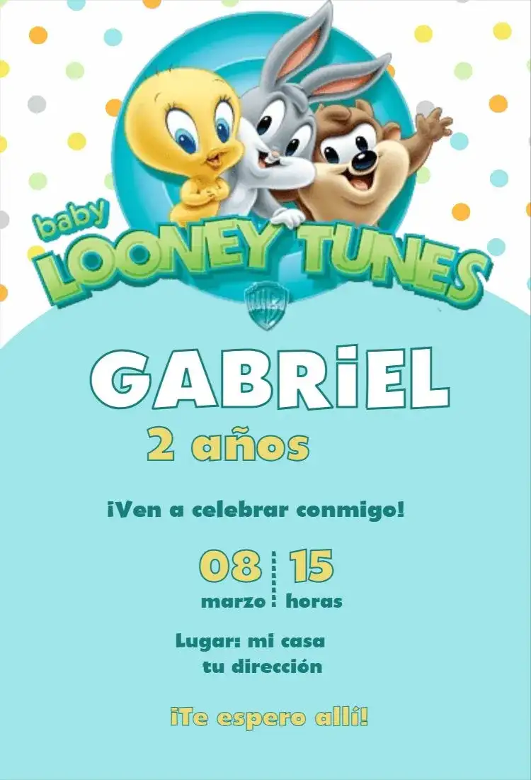 Invitación Looney Tunes Baby azul niño