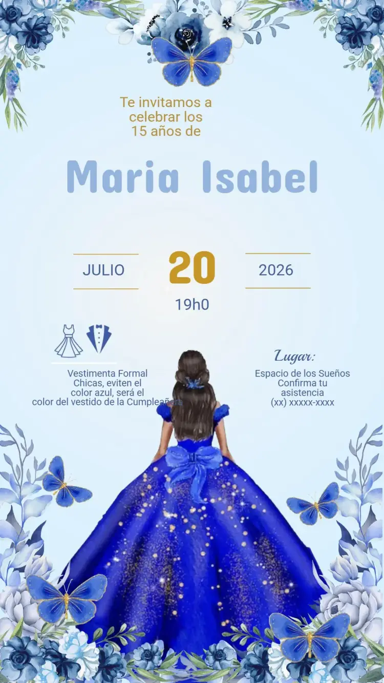 Invitación Digital Cumpleaños 15 Años Azul
