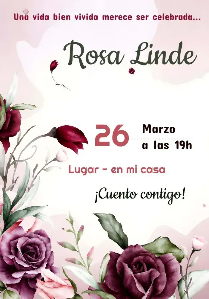 Invitación Floral Vino – tema Cumpleaños floral, elegante, bordó, moderno, vibrante