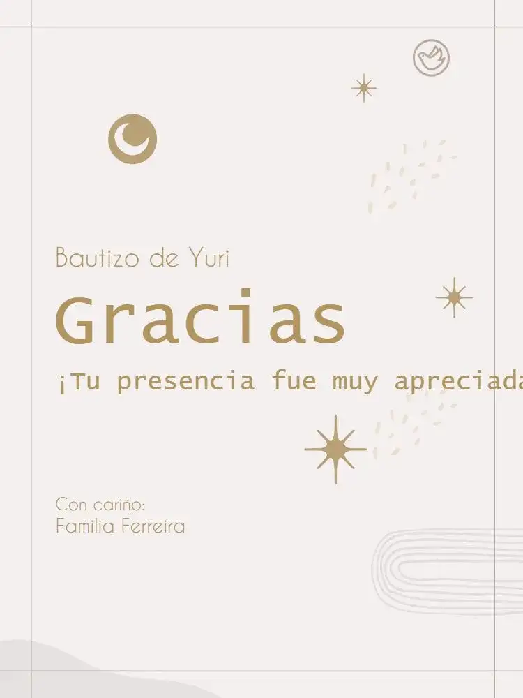 Tarjeta De Agradecimiento Presencia Bautizo Minimalista Estrella