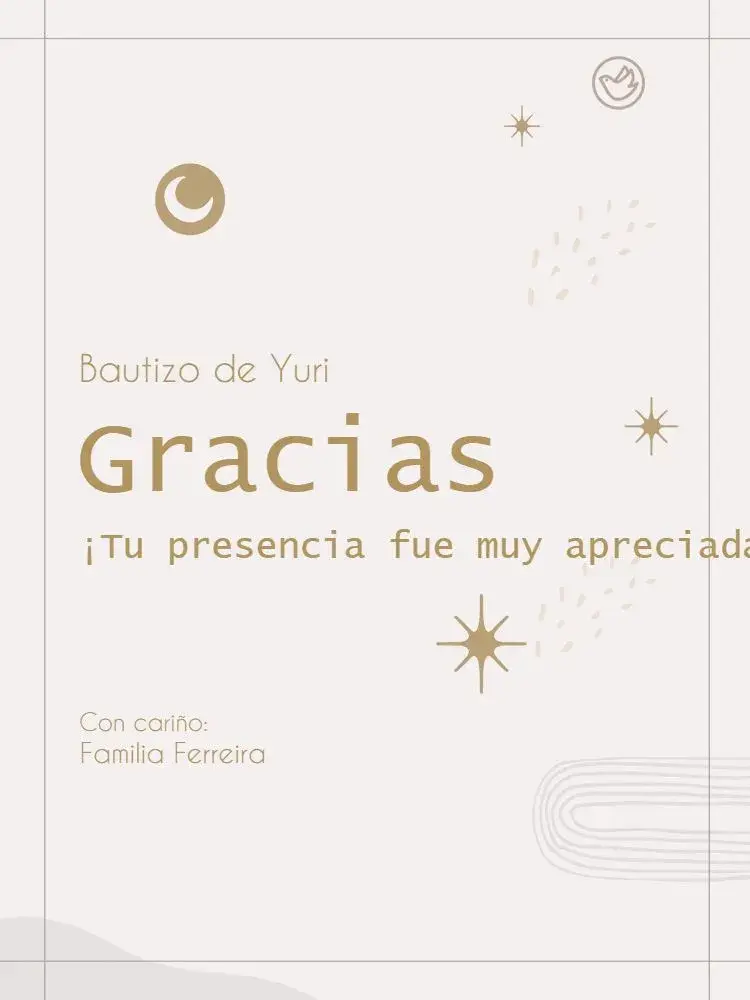 Invitación Tarjeta De Agradecimiento Presencia Bautizo Minimalista Estrella