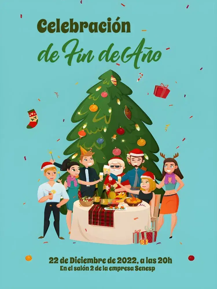 Invitación Fiesta De Navidad De La Empresa Árbol – tema Fechas Conmemorativas azul, verde, blanco, festivo, lúdico, contemporáneo