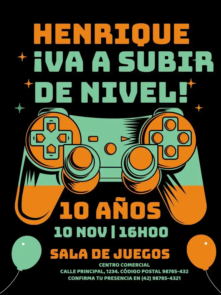 Invitación Infantil Masculino Videojuego Lúdico