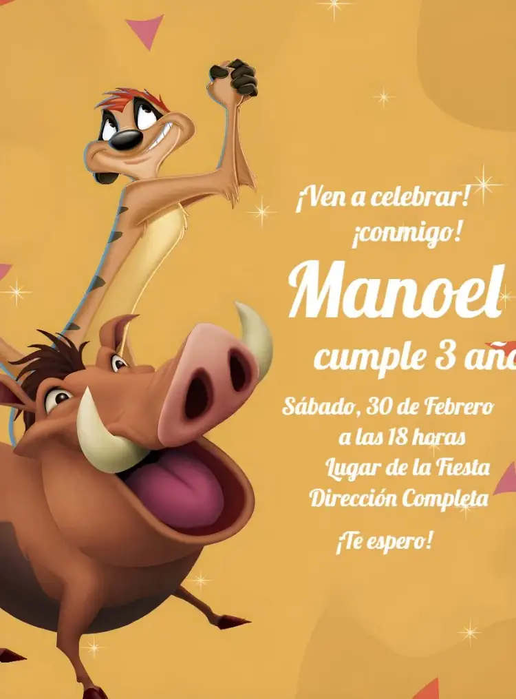 Invitación Timón Y Pumba Rey