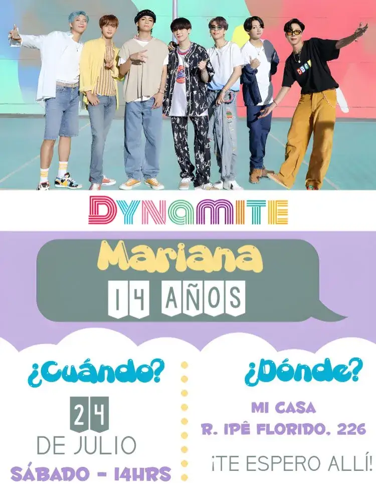 Invitación Bts Rojo – tema Cumpleaños Infantil moderno, colorido, divertido, temático, joven, dinámico