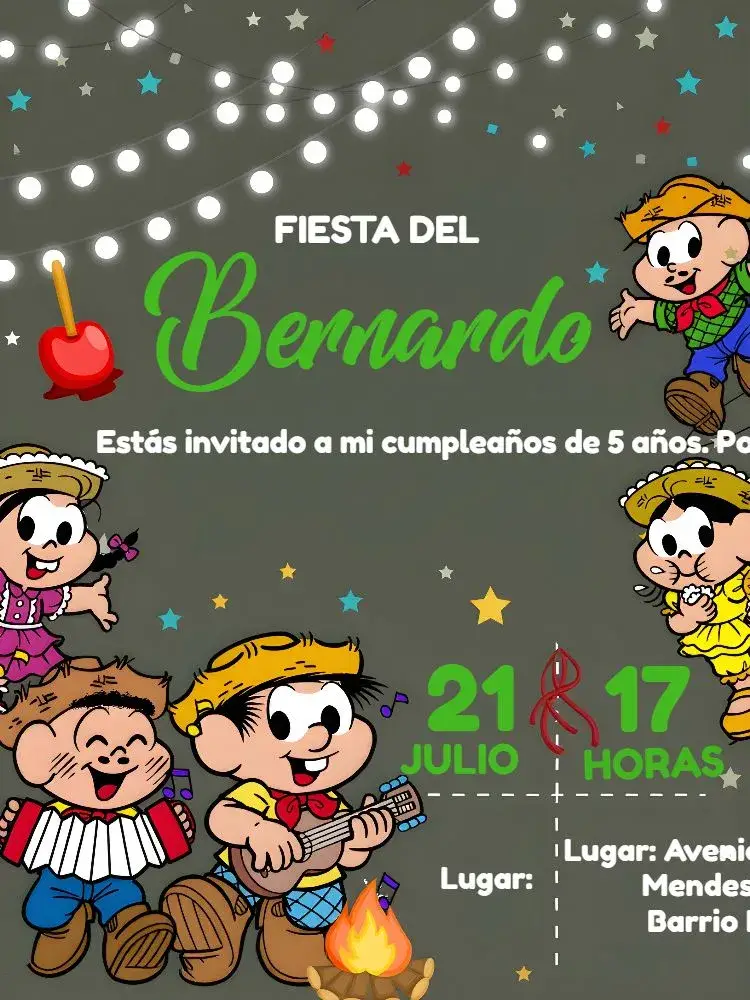 Invitación Arraiá Turma Da Mônica Turmadamonica editable y personalizable