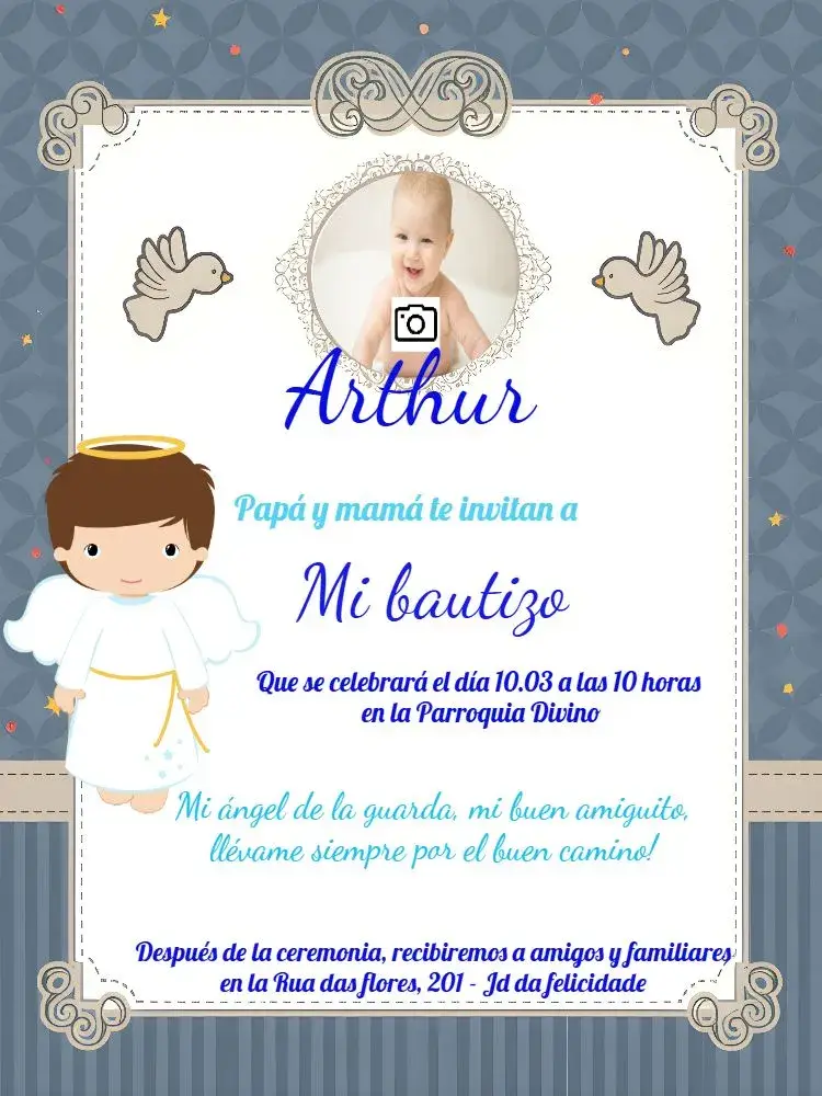 Invitación Bautizo Angelito Con Foto Blanco