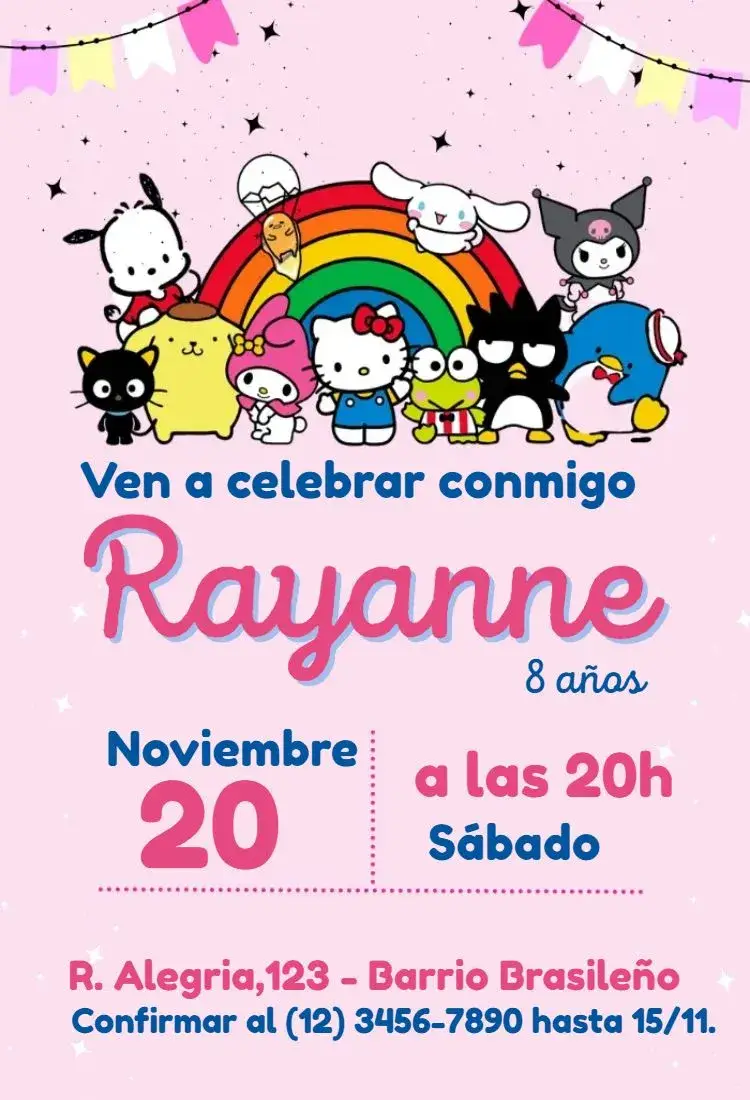 Invitación Hello Kitty Rosa