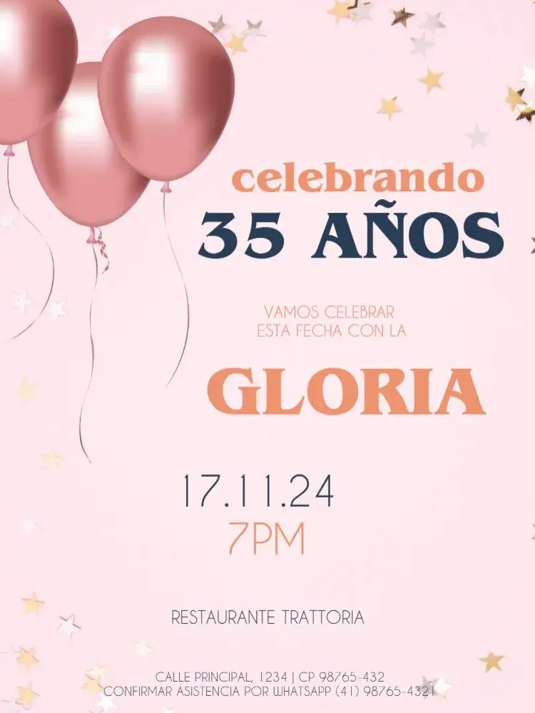 Invitación 35 Años Globos Para Editar Claro