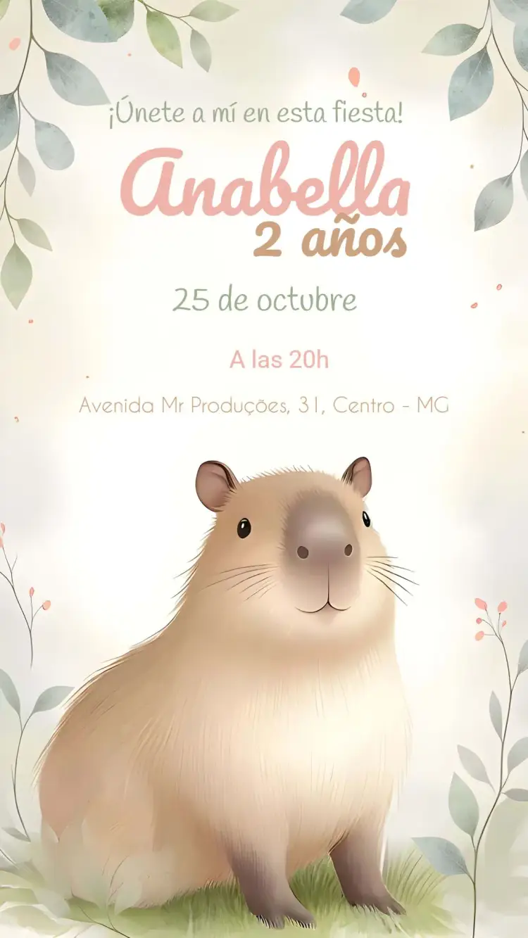 Invitación Capibara Acuarela Niña