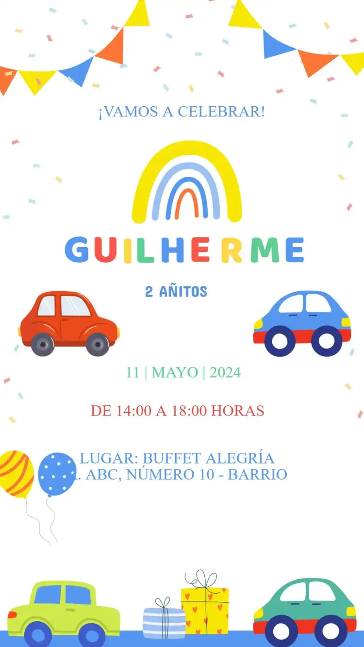 Invitación Cumpleaños Coches
