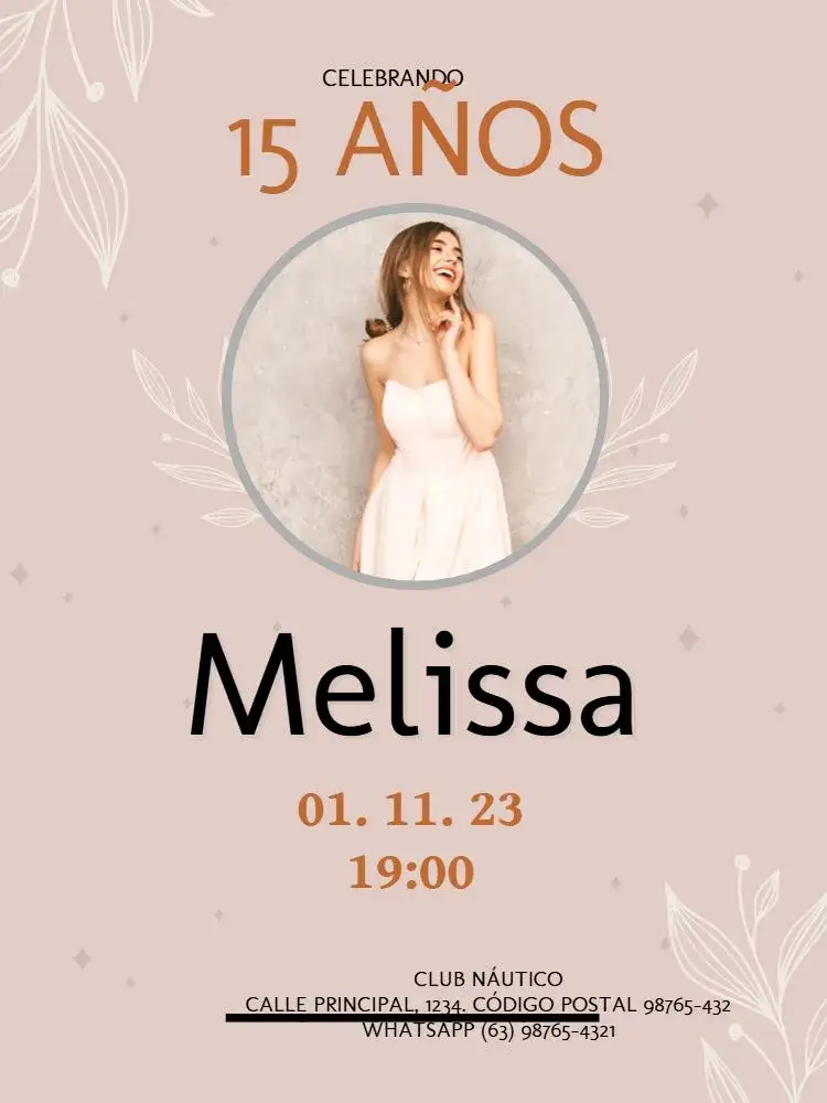 Invitación 15 Años Con Foto Joven – tema Cumpleaños Infantil floral, delicado, claro, rosa, moderno, joven