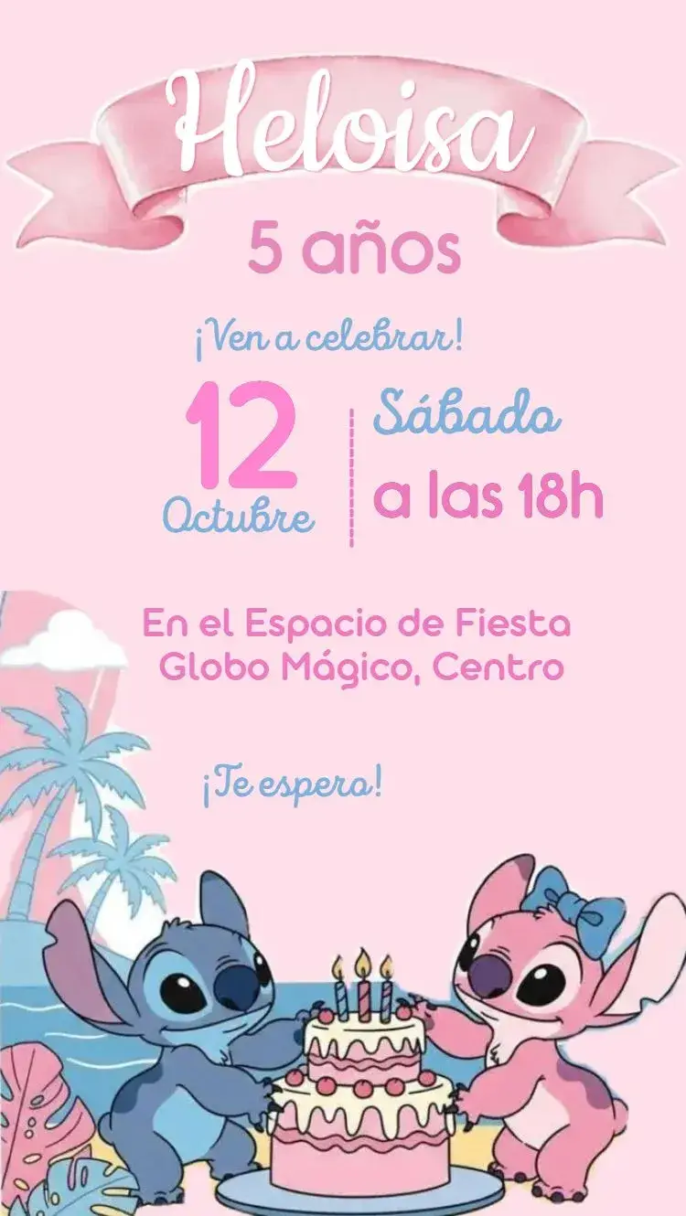 Invitación Stitch y Angel