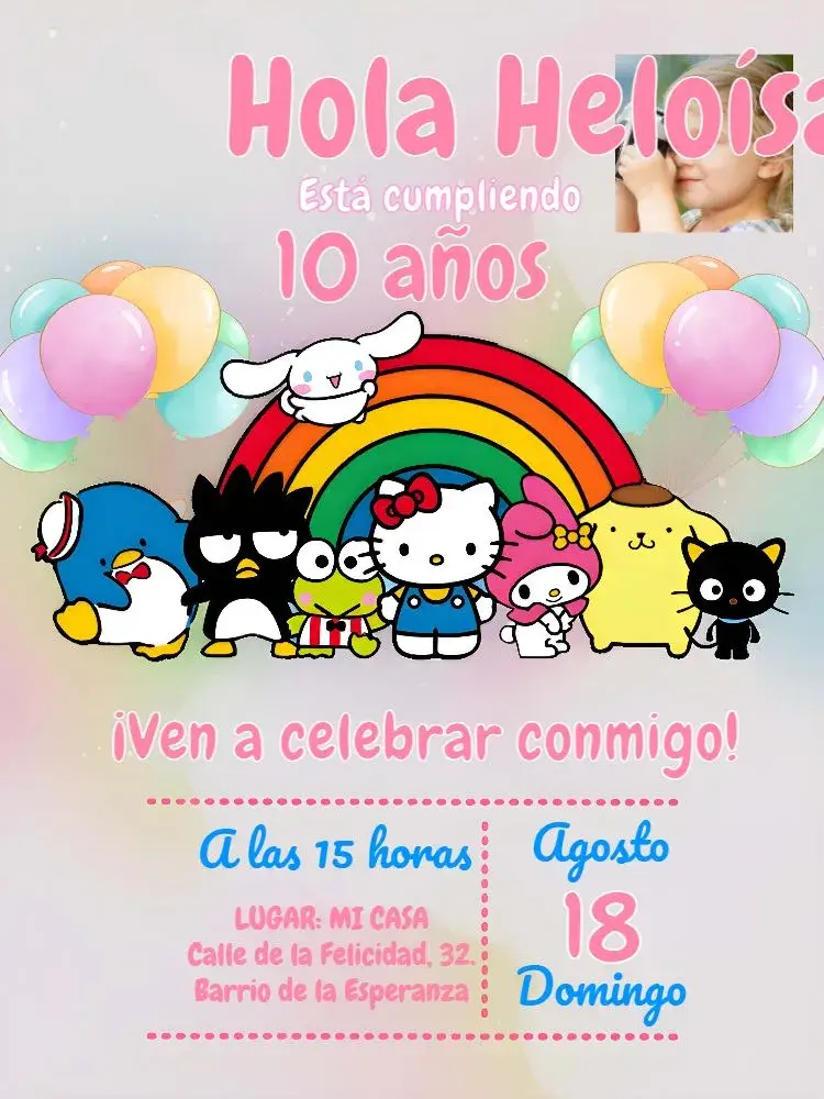 Invitación Equipo De Hello Kitty Con Foto Rosa