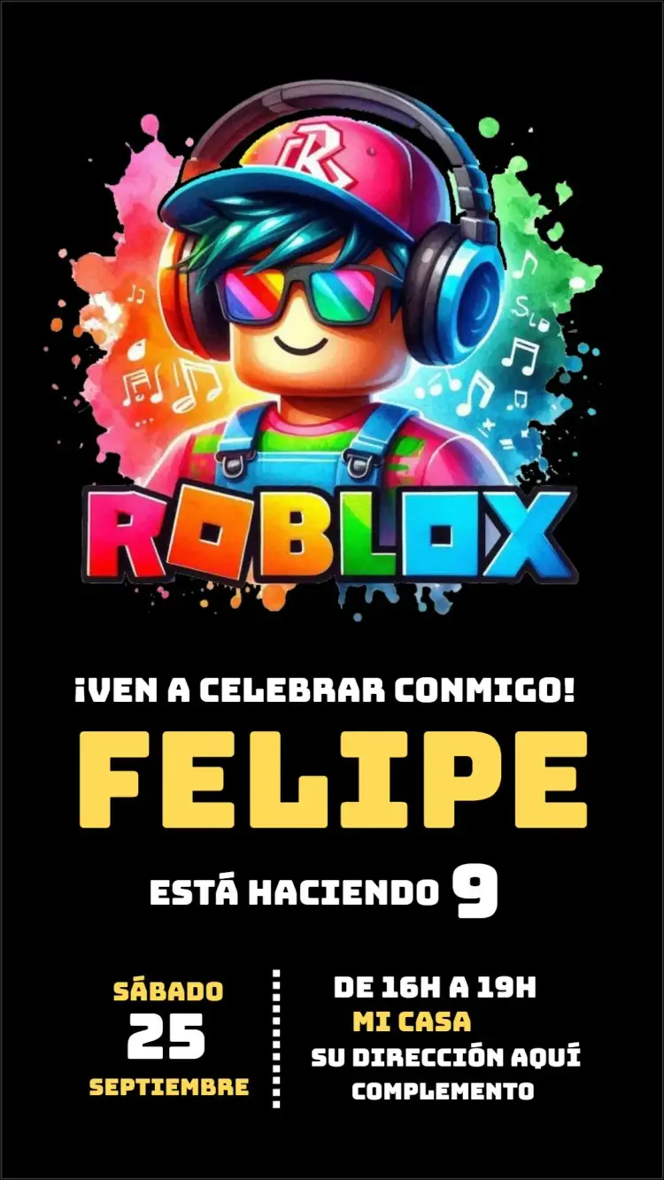 Invitación Roblox editable y personalizable