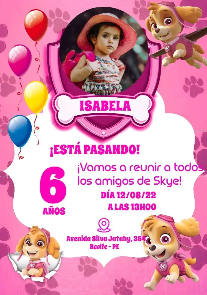 Invitación Patrulla Canina Con Foto Skye
