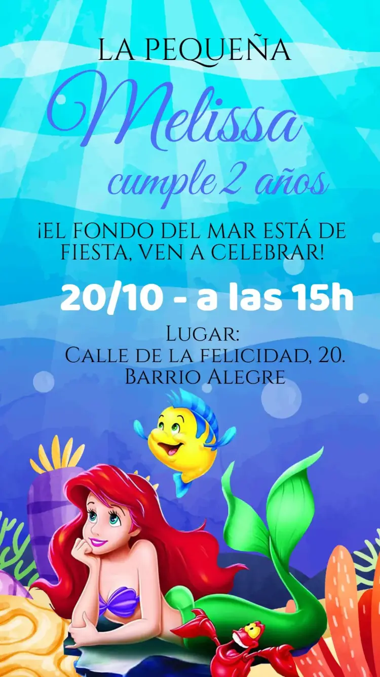 Invitación Cumpleaños La Sirenita Ariel